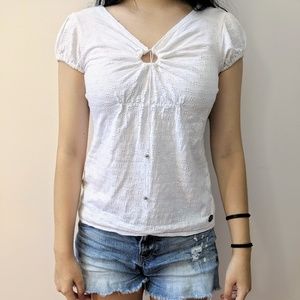 Calvin Klein White T-Shirt Blouse, Dotted Texture